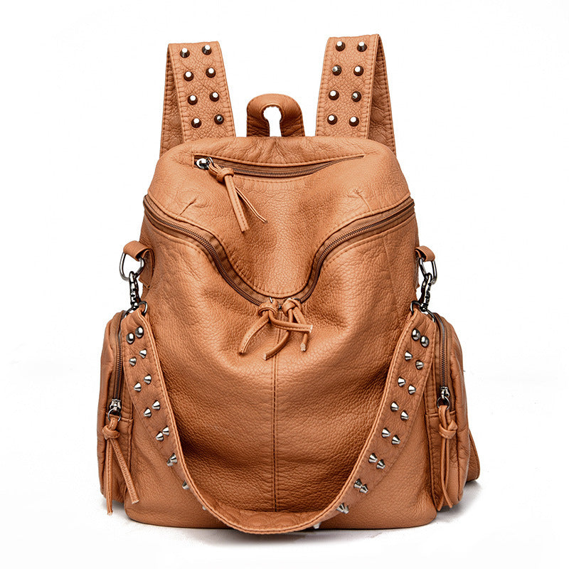 Women's Super Soft Lychee Pattern Textured Rivet Retro Bags