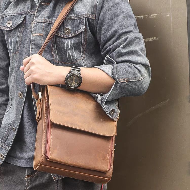 Men's Genuine Leather Crazy Horse Retro Shoulder Bags