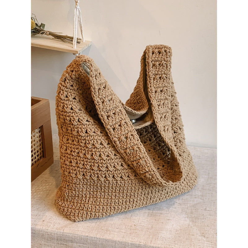 Lazy Beach Artistic Sense Woven Large Capacity Women's Shoulder Bag