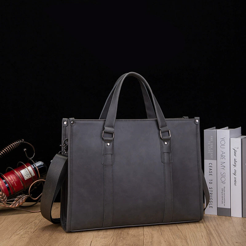 Men's Horizontal Crazy Horse Leather Business Computer Men's Handbags