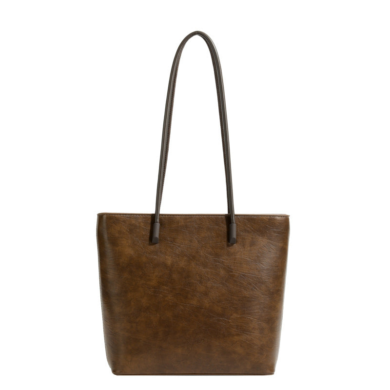 Women's Oil Wax Leather Solid Color Large Capacity Portable Underarm Bags