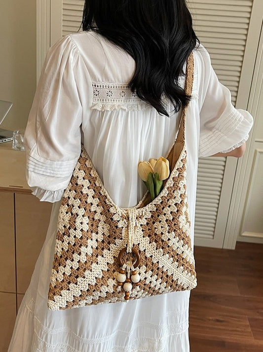 Cotton String Two Colors Hand-woven Daily Leisure Seaside Shoulder Bags