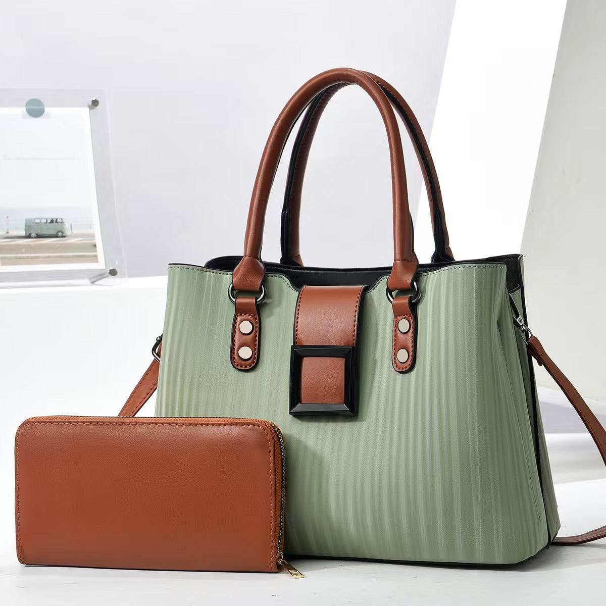 Women's Fashion Color Contrast Textured Mother Handbags