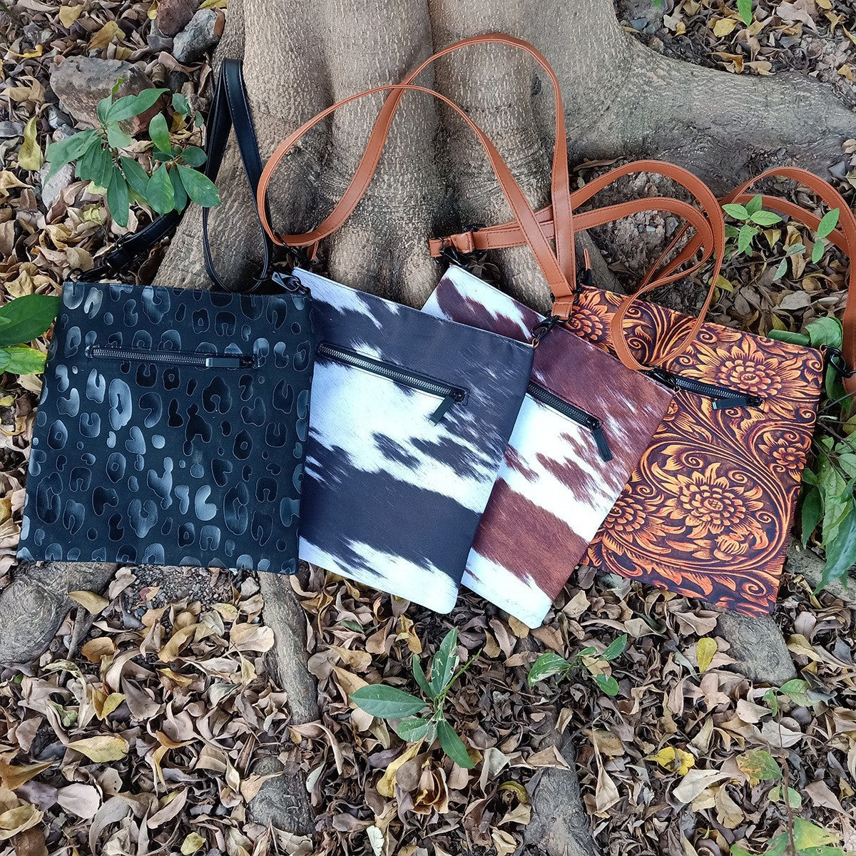 Women's Plaid Black Bright Leopard Print Cows Pattern Sunflower Zipper Vertical Women's Shoulder Bag