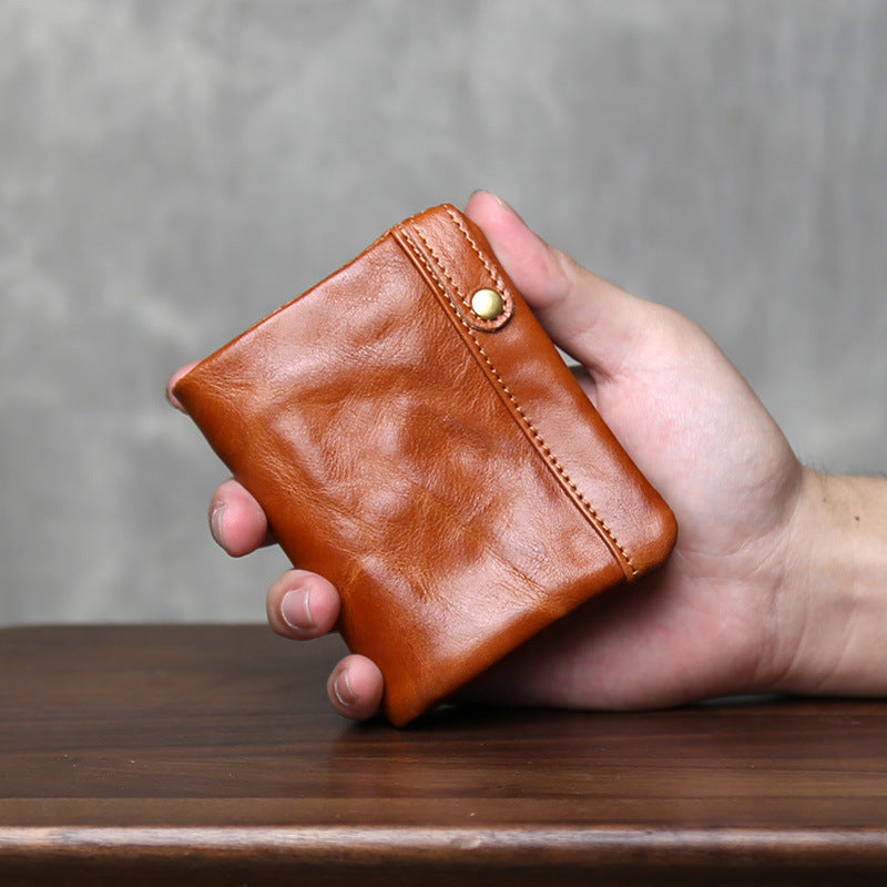Men's Layer Cowhide Two Fold Leather Simple Vegetable Tanned Light Men's Wallet