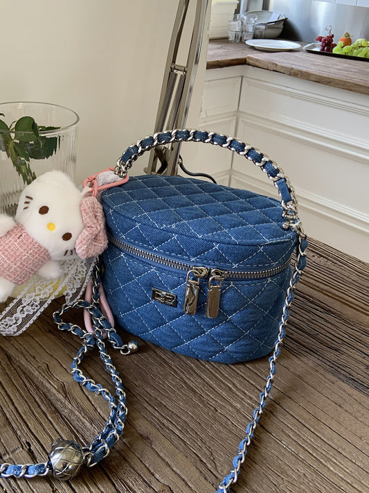 Women's Exquisite Niche Denim Fashion Rhombus Chain Super Popular Portable Small Square Bag