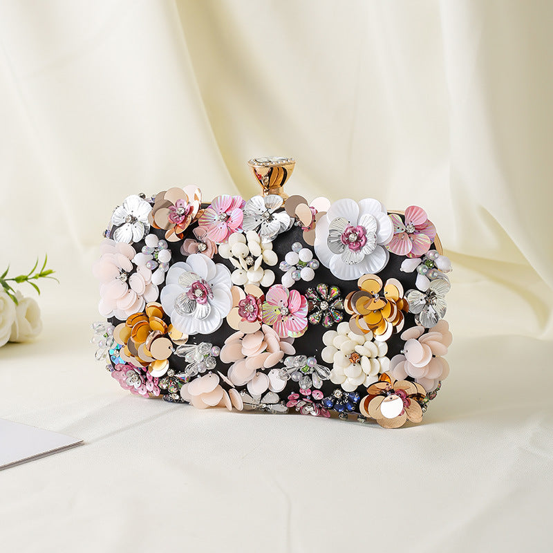 Women's Fashion Handmade Flower Beaded Banquet Portable Dress Dinner Bag