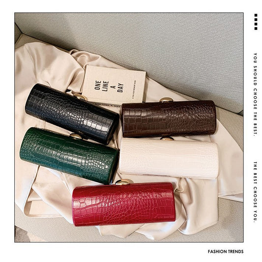 Warm Brown Crocodile Stripe Baguette Clutch Fashion Haulage Motor Dating Women's Messenger Bag
