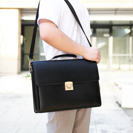 Men's Business Commuter Large Capacity Leather Password Men's Tote
