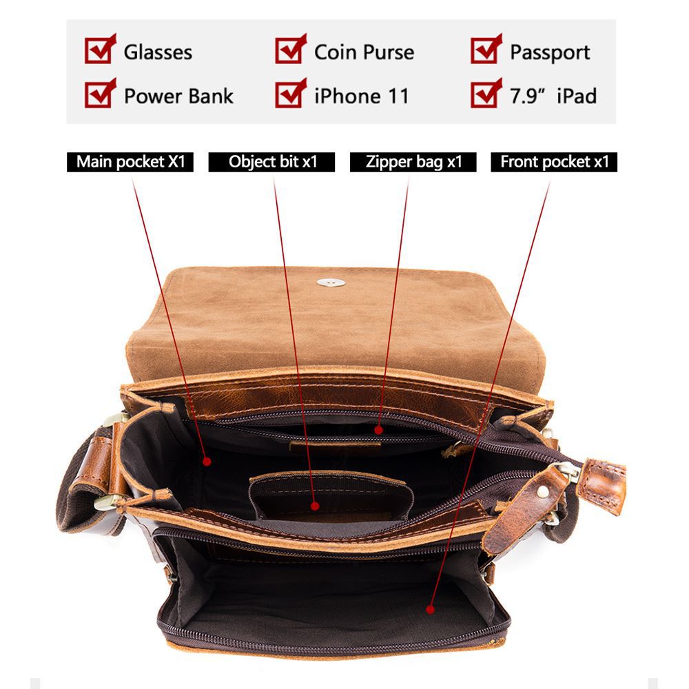 Men's Genuine Leather Crazy Horse Retro Shoulder Bags
