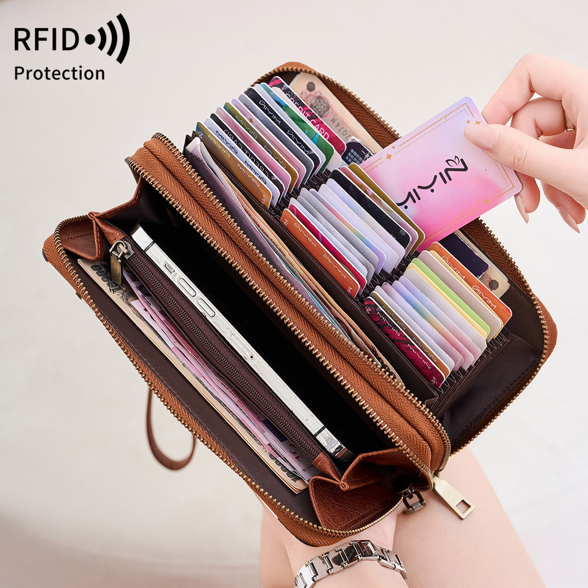 Women's Swiping Double Zipper Expanding Retro Ladies Wallet