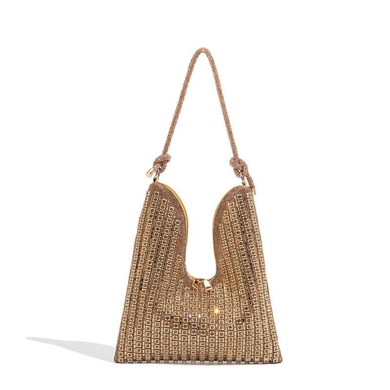 Women's Rhinestone Simple Niche Underarm Large Capacity Dinner Easy Tote Bags