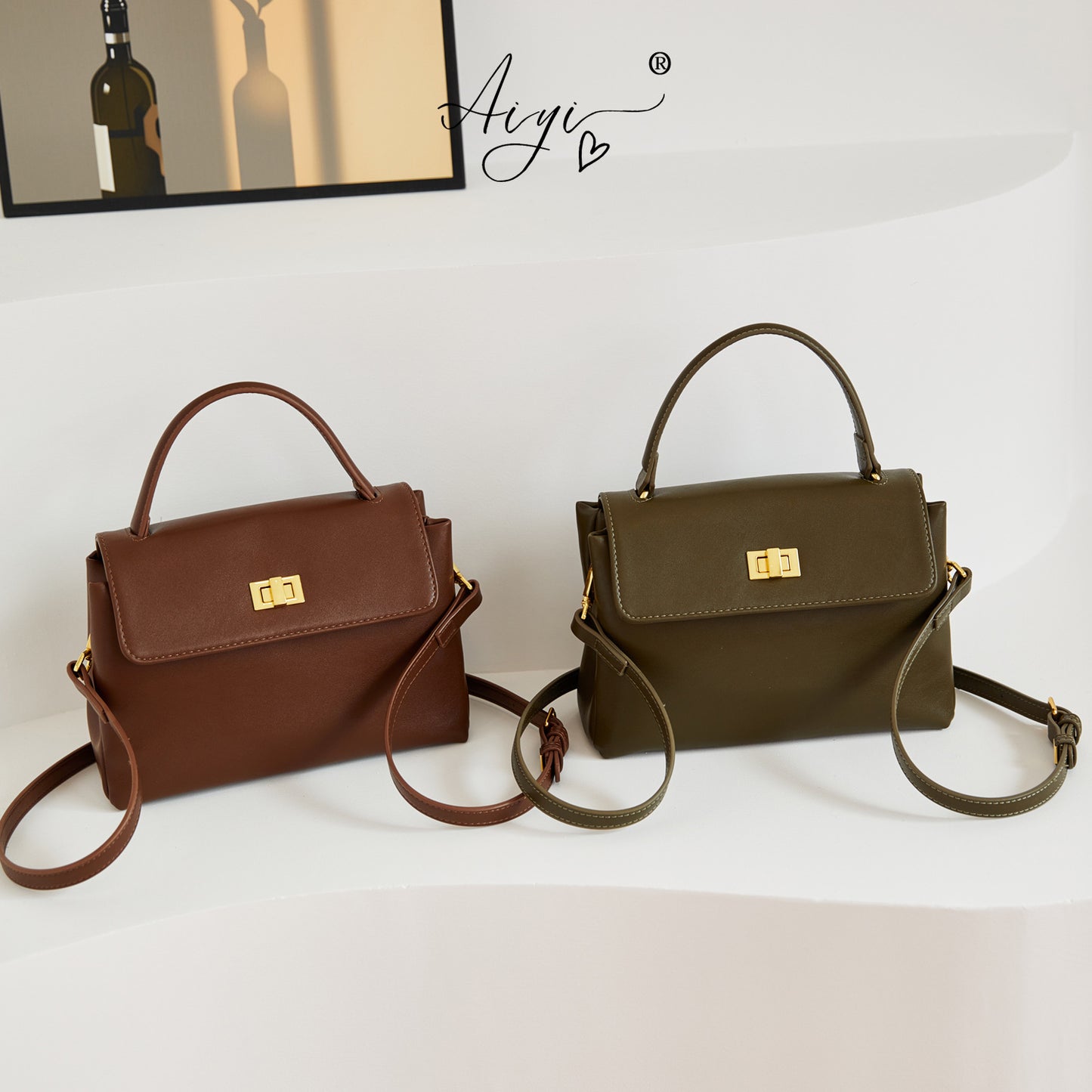Women's Niche Soft Leather Textured Portable Stitching Small Square Bags