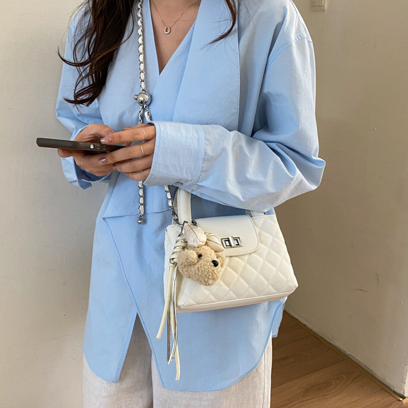 Women's Style Rhombus Chain Textured Portable Fashion Small Square Bag