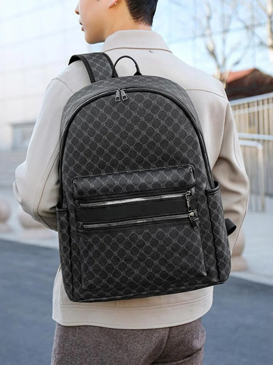 Women's Fashionable Letter Simple Chessboard Plaid Large Capacity Business Backpack