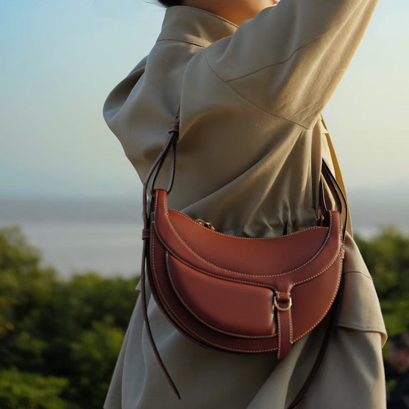 Women's Genuine Leather Saddle High-grade Niche Design Women's Shoulder Bag