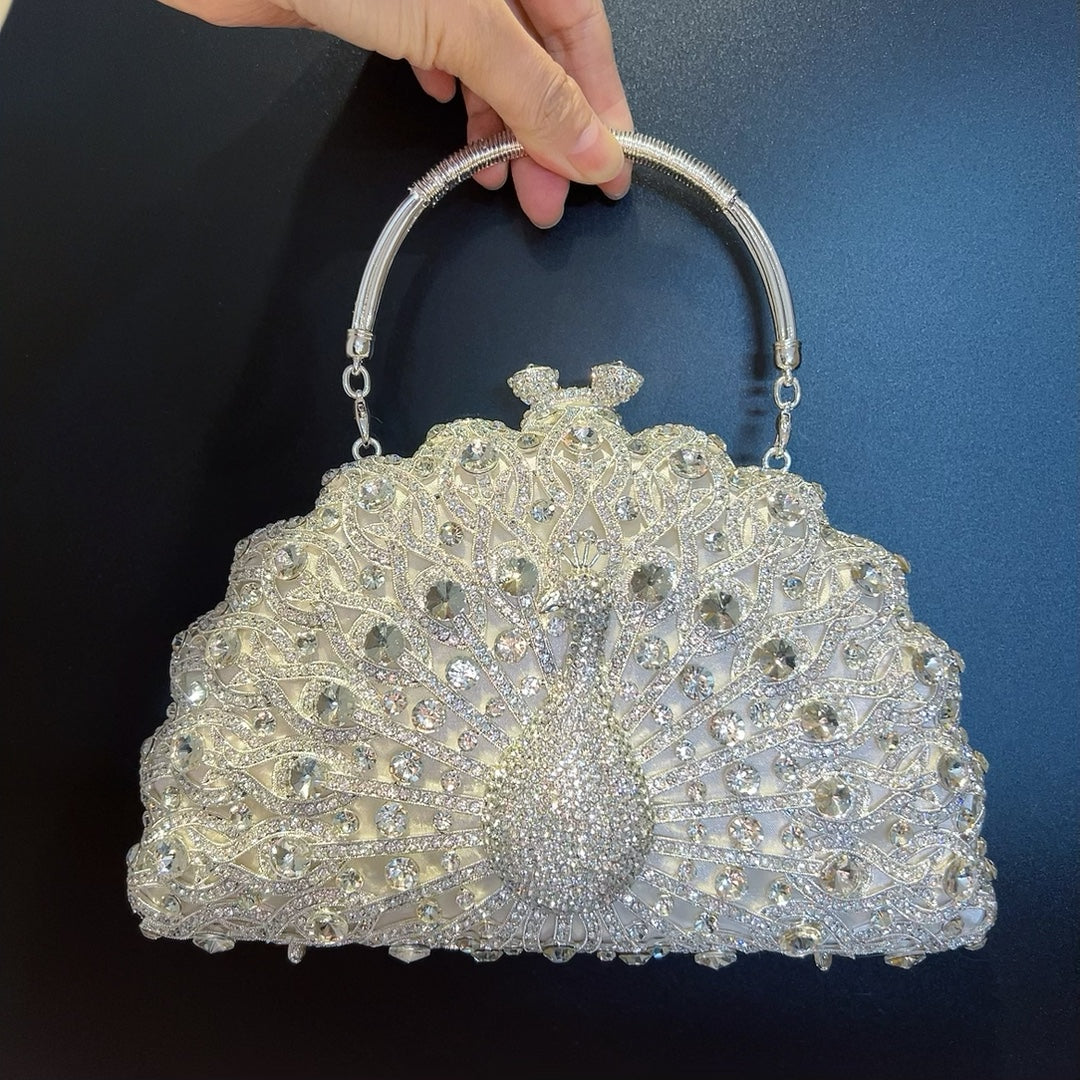 Women's Large Peacock Diamond Luxury Clutch Banquet Evening Bags