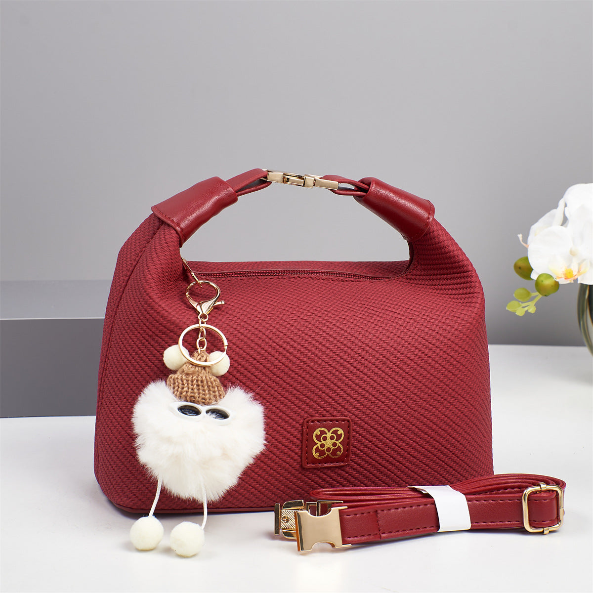 Women's Cute Hang Decorations Solid Color Textured Women's Handbag
