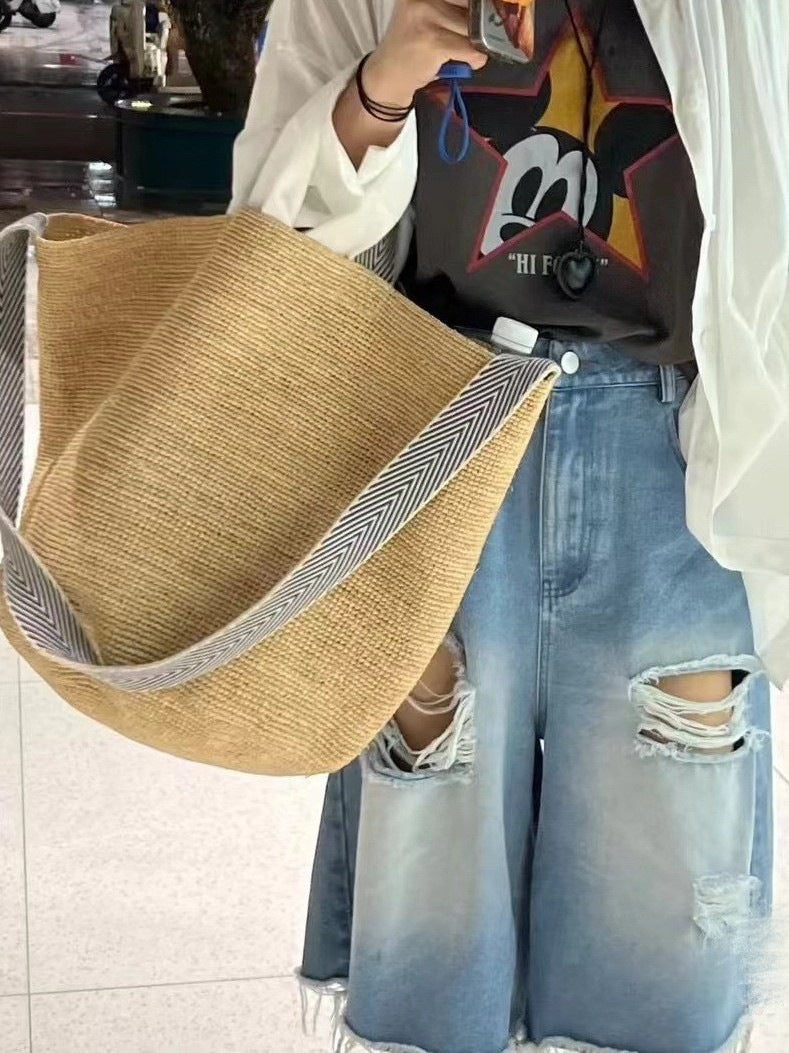 Women's Raffia Woven Summer Seaside Vacation Bucket Bags