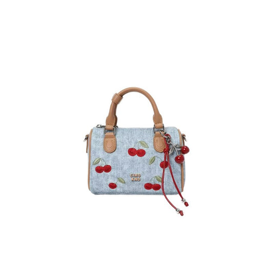 Women's Sweet Cherry Denim Blue Boston Super Hot Handbags