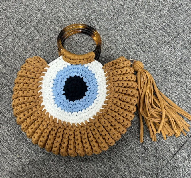 Thread Woven Large Capacity Big Eye Monster Vacation Beach Women's Handbag