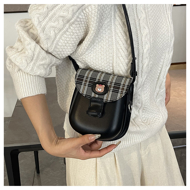 Women's Winter Preppy Style Retro Plaid Saddle Cute Bags