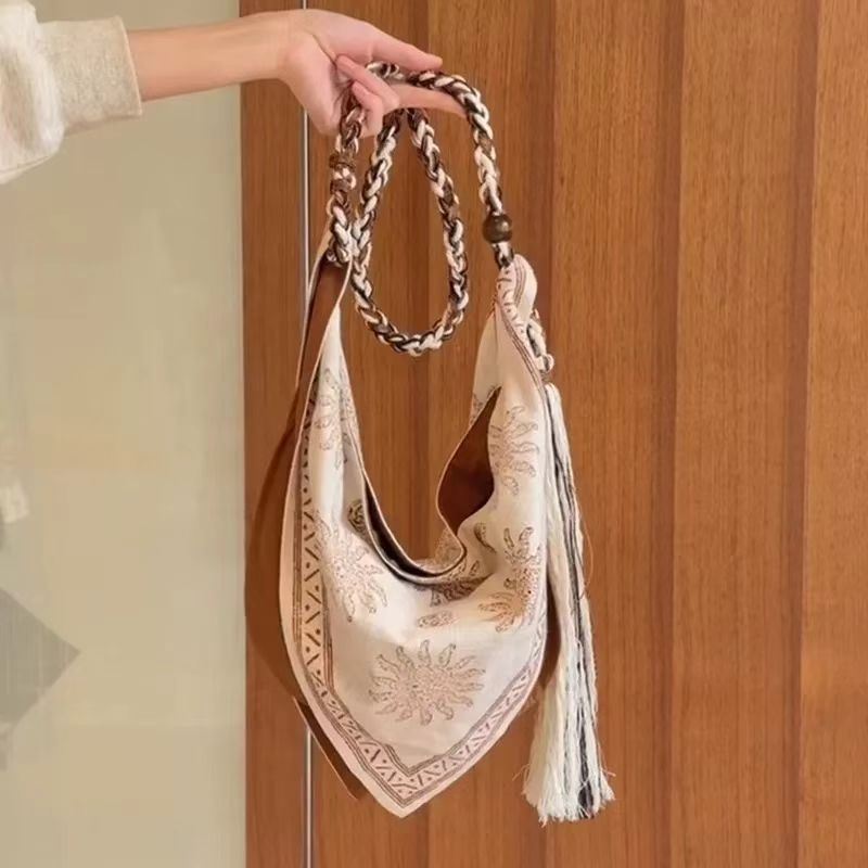 Style Linen Rope Shopping Cloth French Women's Shoulder Bag