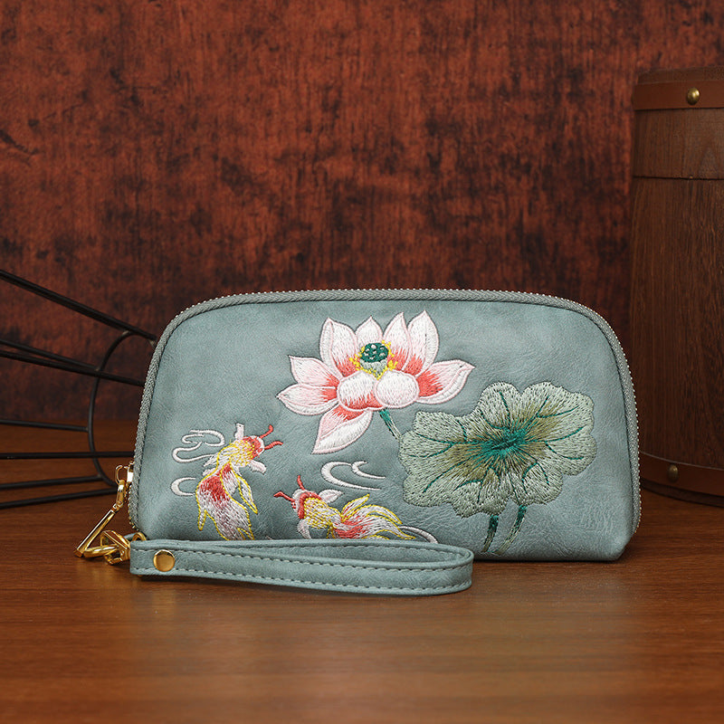 Style National Fashion Double Layer Mobile Change Embroidery Women's Clutch