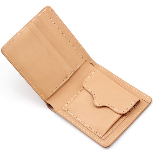 Men's Style Handmade Vegetable Tanned Leather Two Fold Short Men's Wallet
