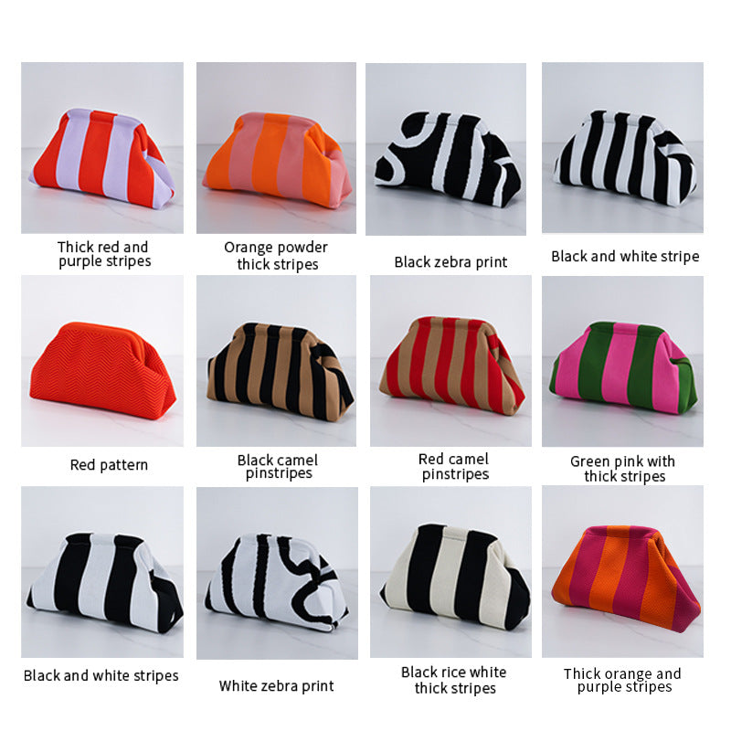 Knitted Striped Cloud Large Capacity Everyday Joker Contrast Color Handbags