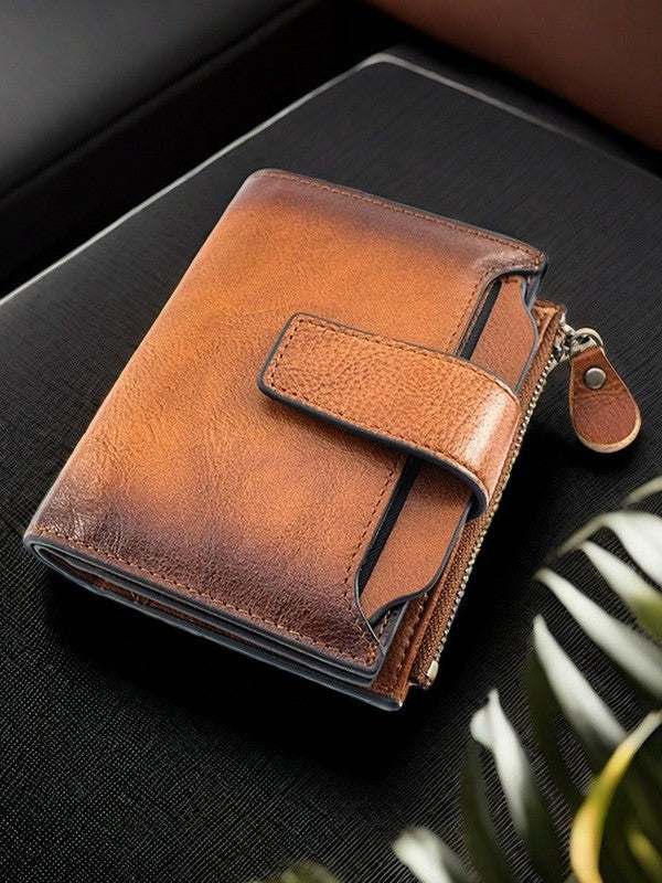 Men's Cowhide Vertical Simple Short Swiping Genuine Men's Wallet