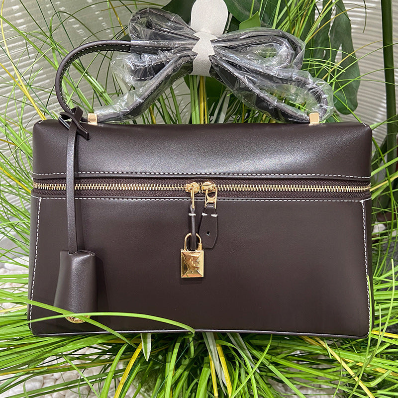 Real Leather Canvas Underarm Italian Zipper Women's Shoulder Bag