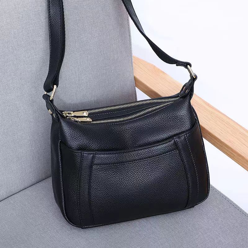 Women's First Layer Cowhide Mother Large Capacity Moon Wide Women's Messenger Bag