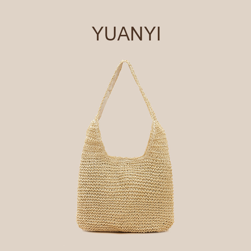 Women's Large Capacity Straw Woven Leisure Beach Vacation Portable Bags