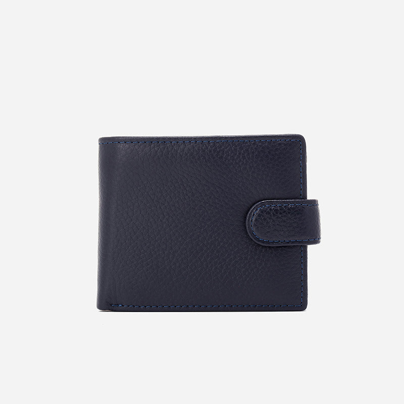 Men's Multifunctional Dark Blue First Layer Cowhide Short High Sense Large Men's Wallets
