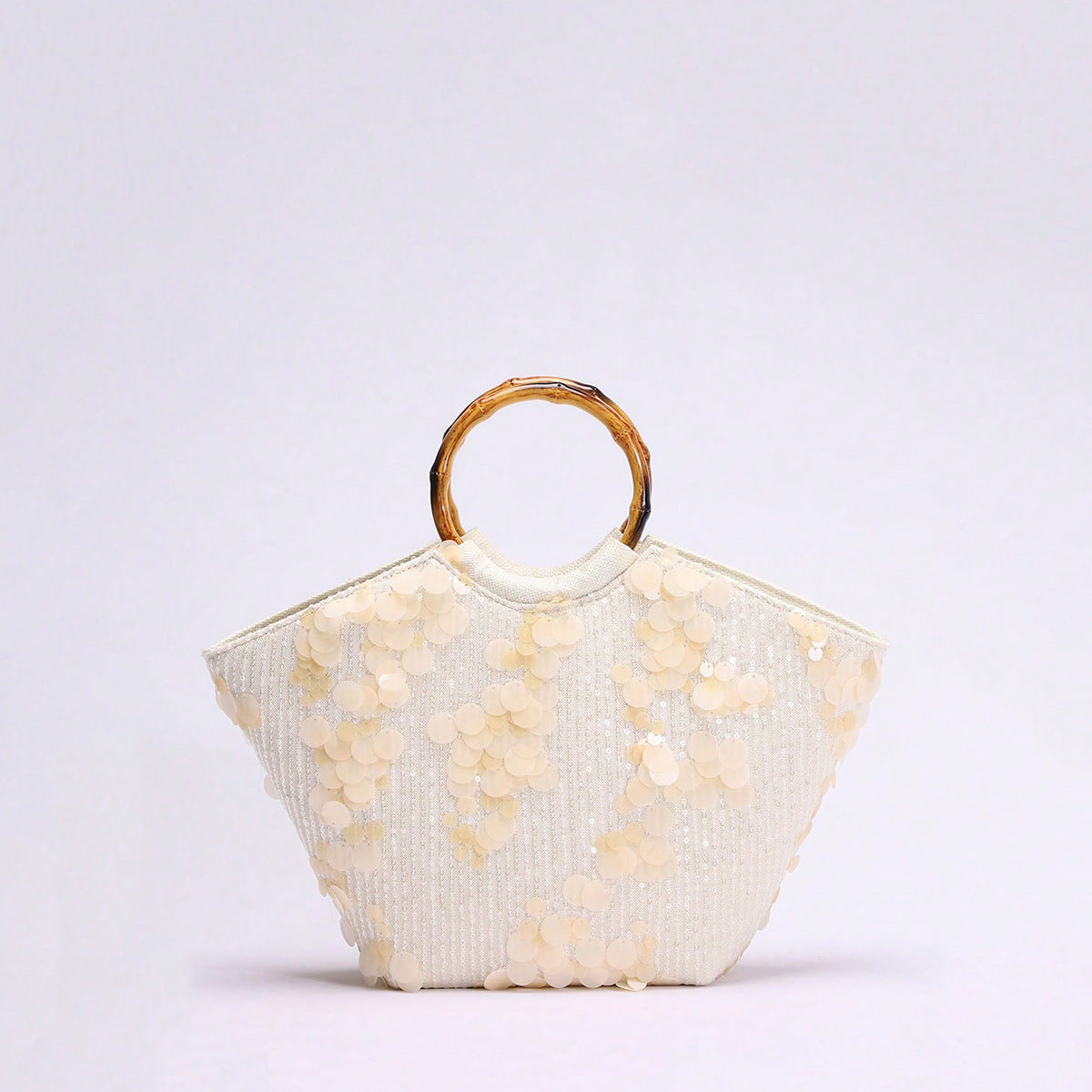 Women's Chinese Style Bamboo Joint Mesh Embroidered Sequins Applique Vacation Hand Tote Bag