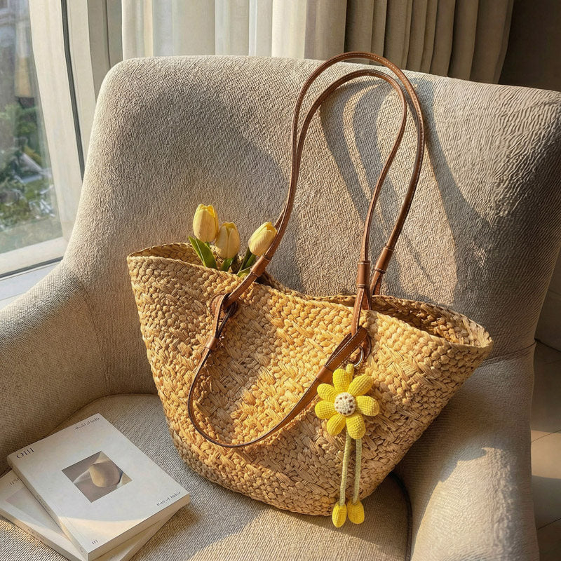 Summer Straw Woven Lightweight Seaside Vacation Weaving Tote Bag