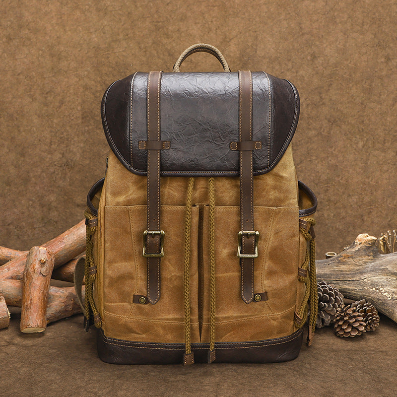 Men's Canvas Oil Wax Waterproof Computer Retro Leisure Backpack