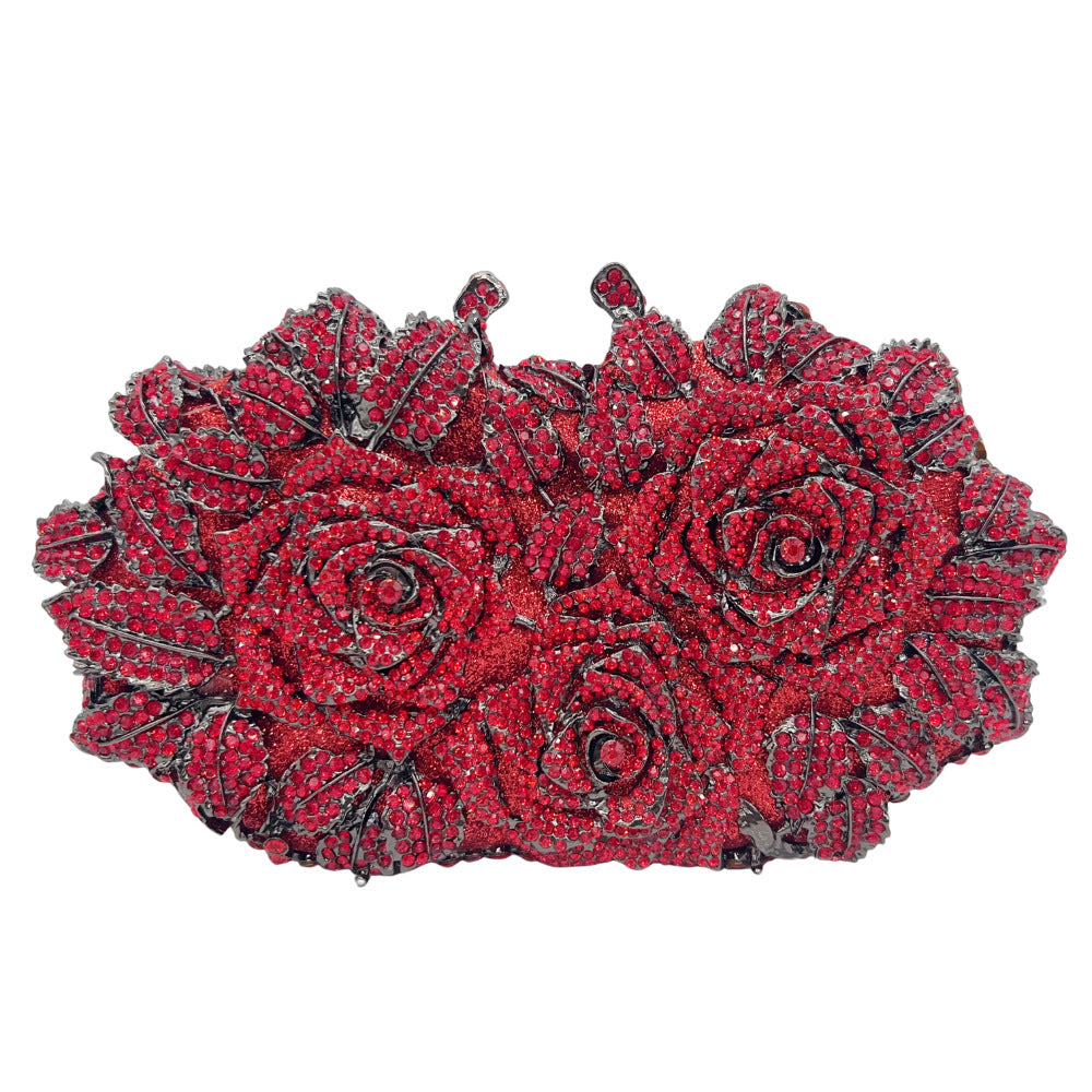 Women's Hollow Rose Diamond Banquet Full Clutch Bags