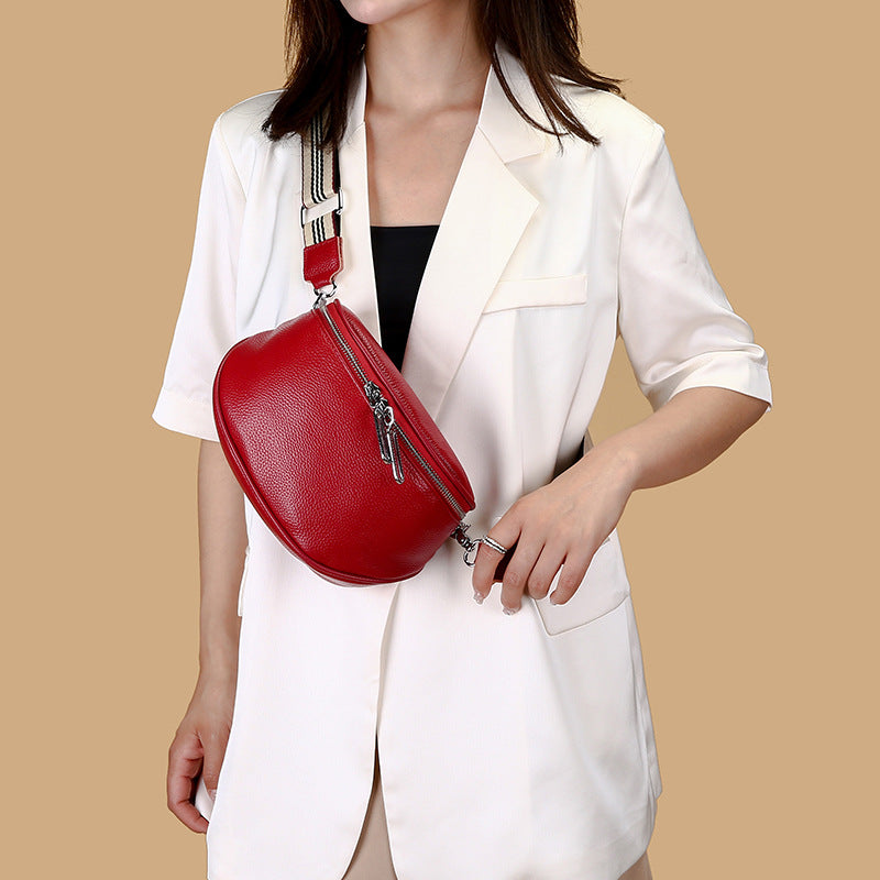 Women's Genuine Leather Saddle Fashion Simple Minority Women's Chest Bag, Fanny Pack
