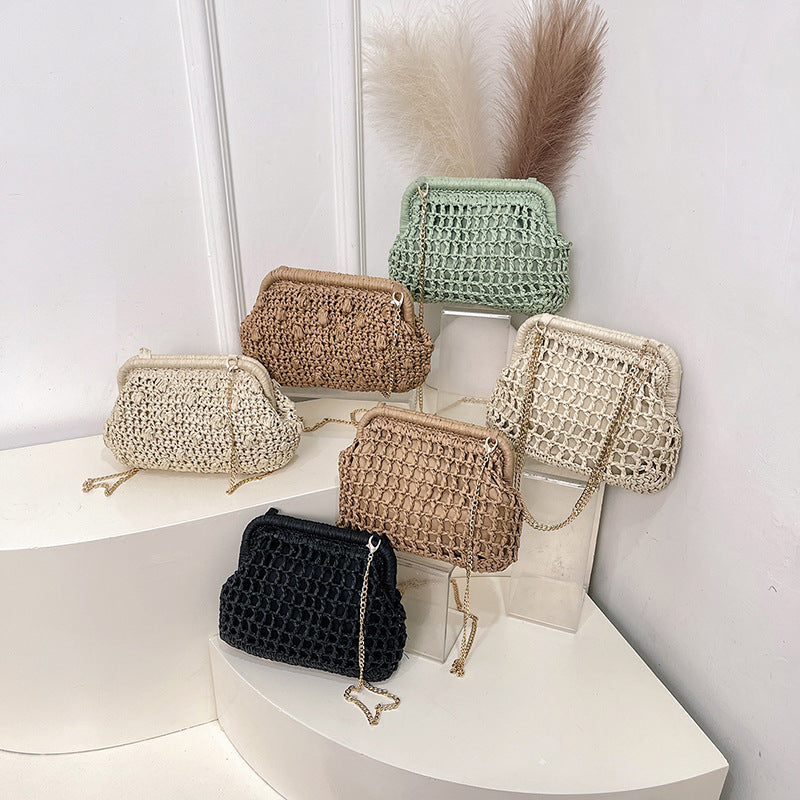 Women's Design Straw Fashion Woven Clip Holiday Bags