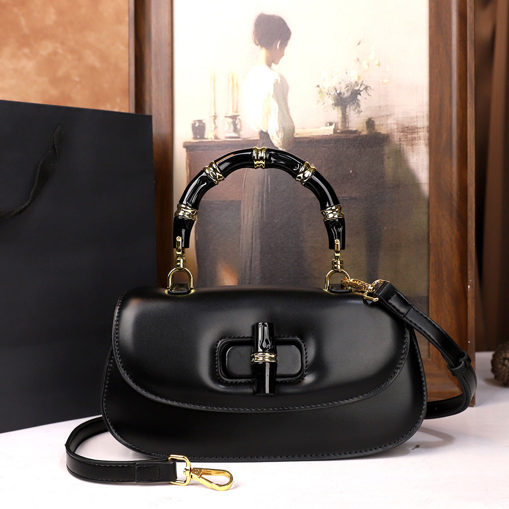 Hand Holding Saddle Bamboo Joint Design Women's Handbag