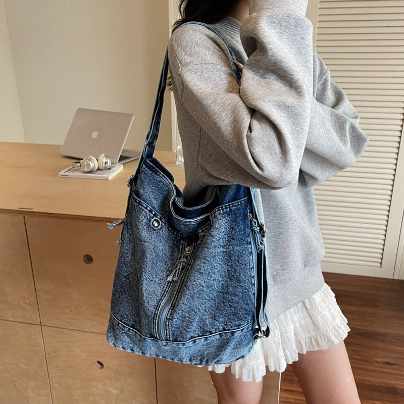 Women's Denim For Korean Style Idle American Retro Leisure Backpack
