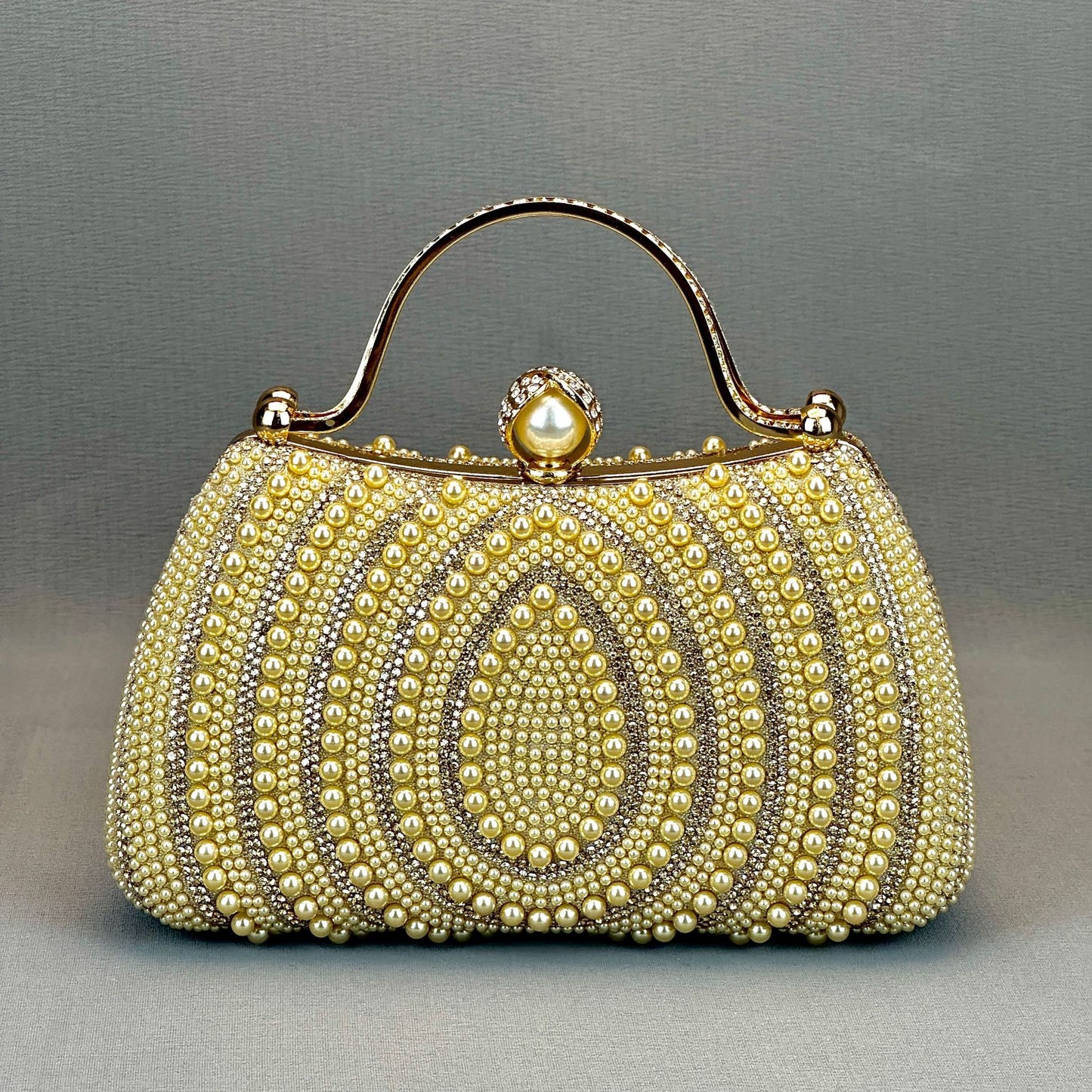 Women's Stylish Water Drop Pearl Hand Rhinestone One Party Dinner Bag