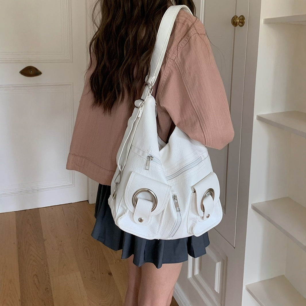 Women's Korean Simple Personalized Fashionable Zipper Pocket Large Capacity Women's Shoulder Bag