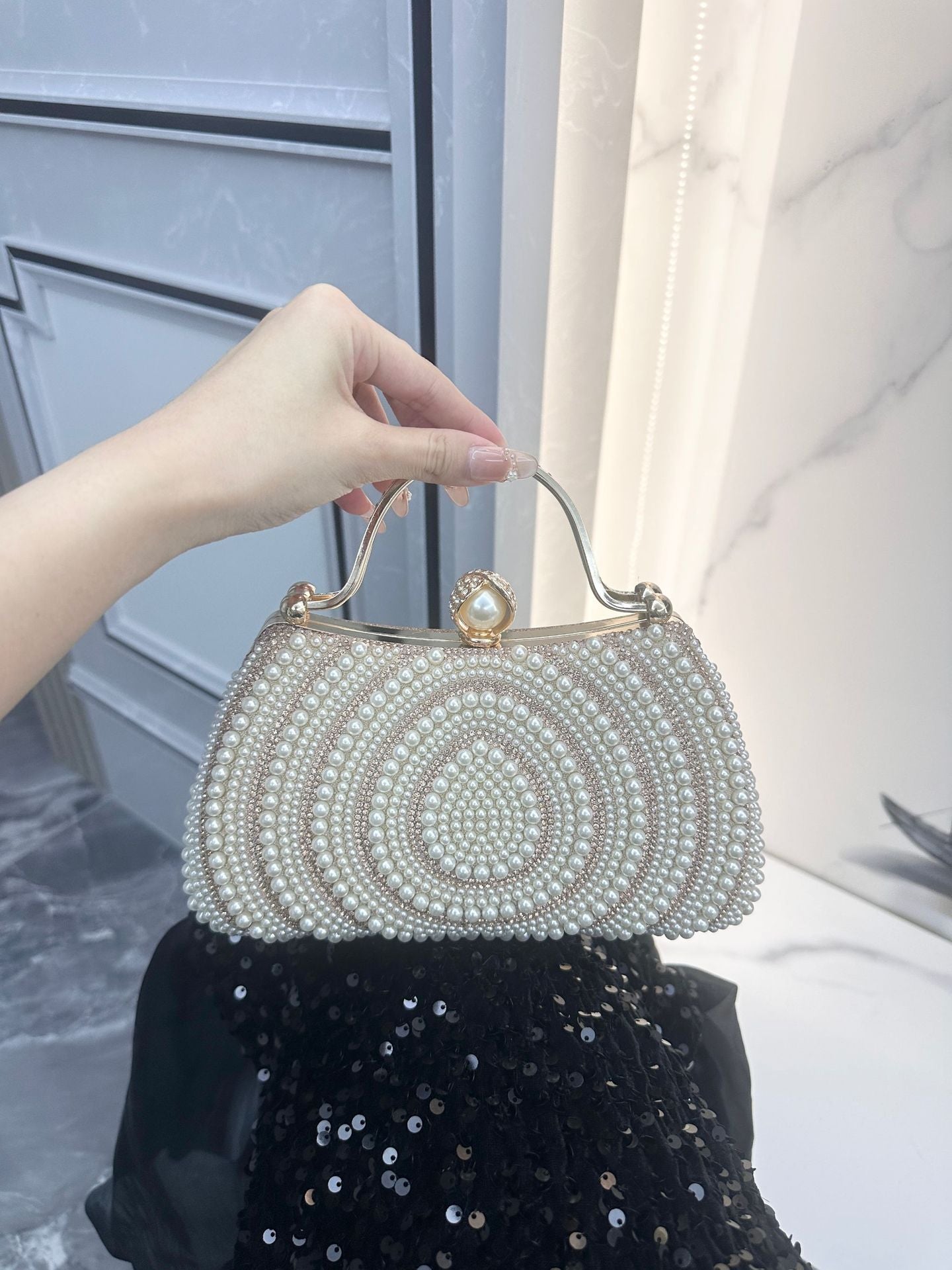 Stylish Banquet Dress Diamond Pearl Clutch Bags