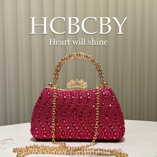Women's Red Shiny Gorgeous Rhinestone Ornament Fashion Dinner Bag