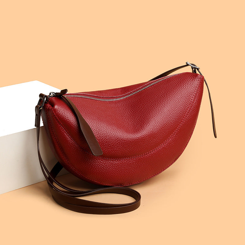 Women's First Layer Niche Solid Color Hobos Genuine Leather Bags