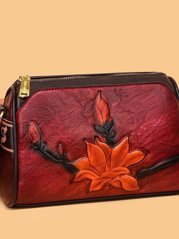 Women's Affordable Luxury Fashion Retro Chinese Ethnic Rune Carved Authentic Leather Women's Messenger Bag