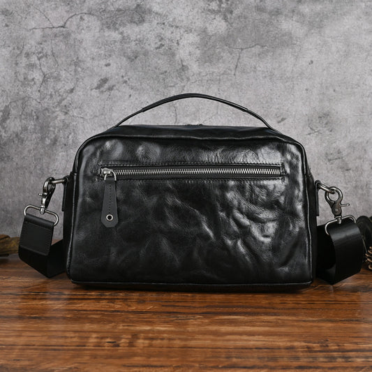 Men's Vintage Hand Grip Pattern Vegetable Tanned Cowhide Men's Shoulder Bag